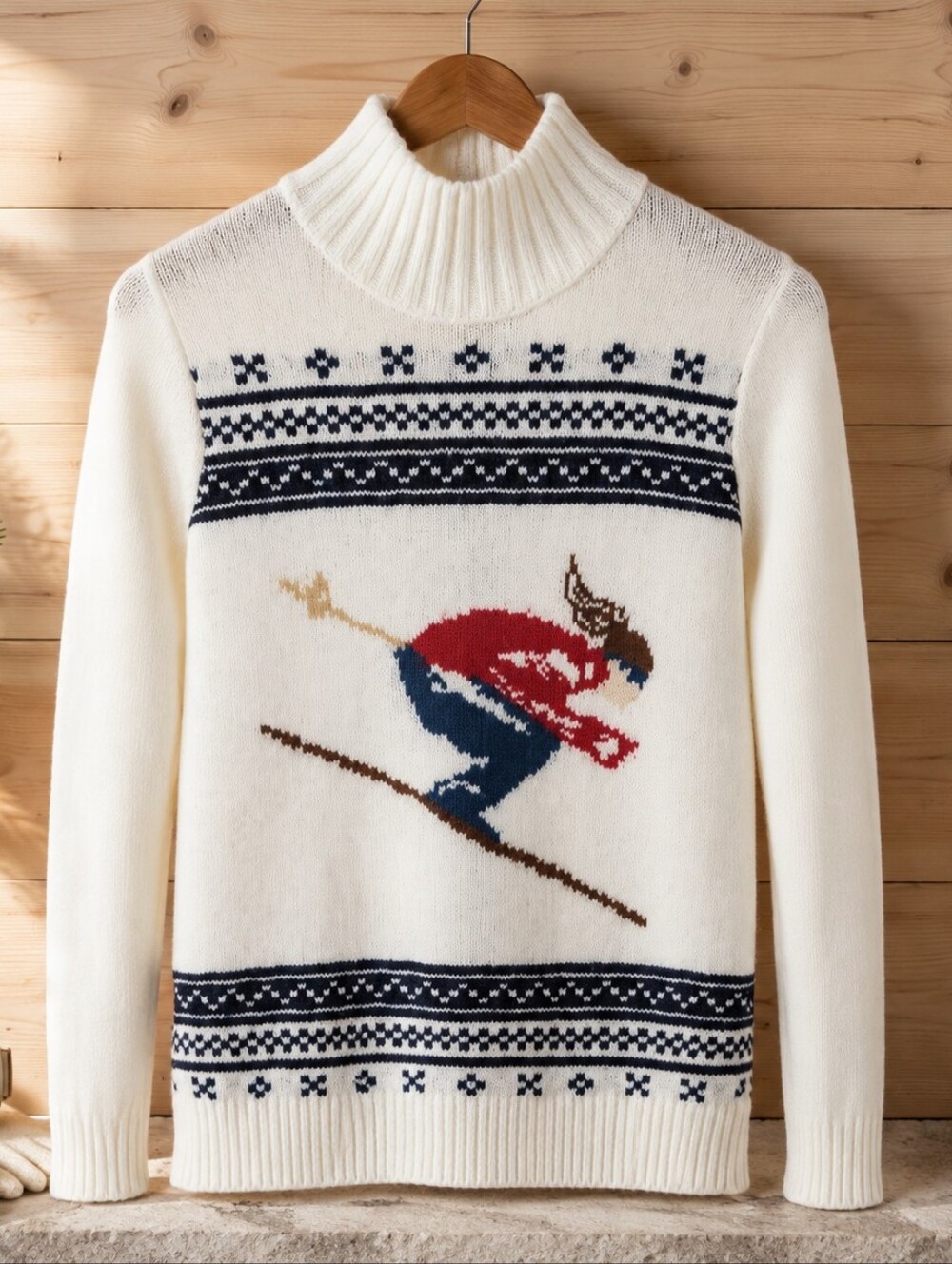 Eddie Bauer Ski Sweater Womens M Cream Mock Neck Skier Nordic Apres Ski Winter